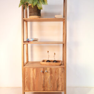 solid wood shelving unit with cabinet