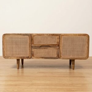 solid wood and rattan TV stand