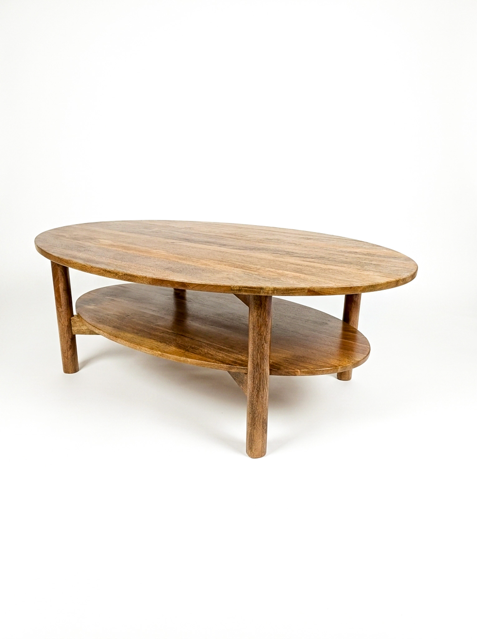 lozi 1 Solid mango wood oval coffee table with lower storage shelf