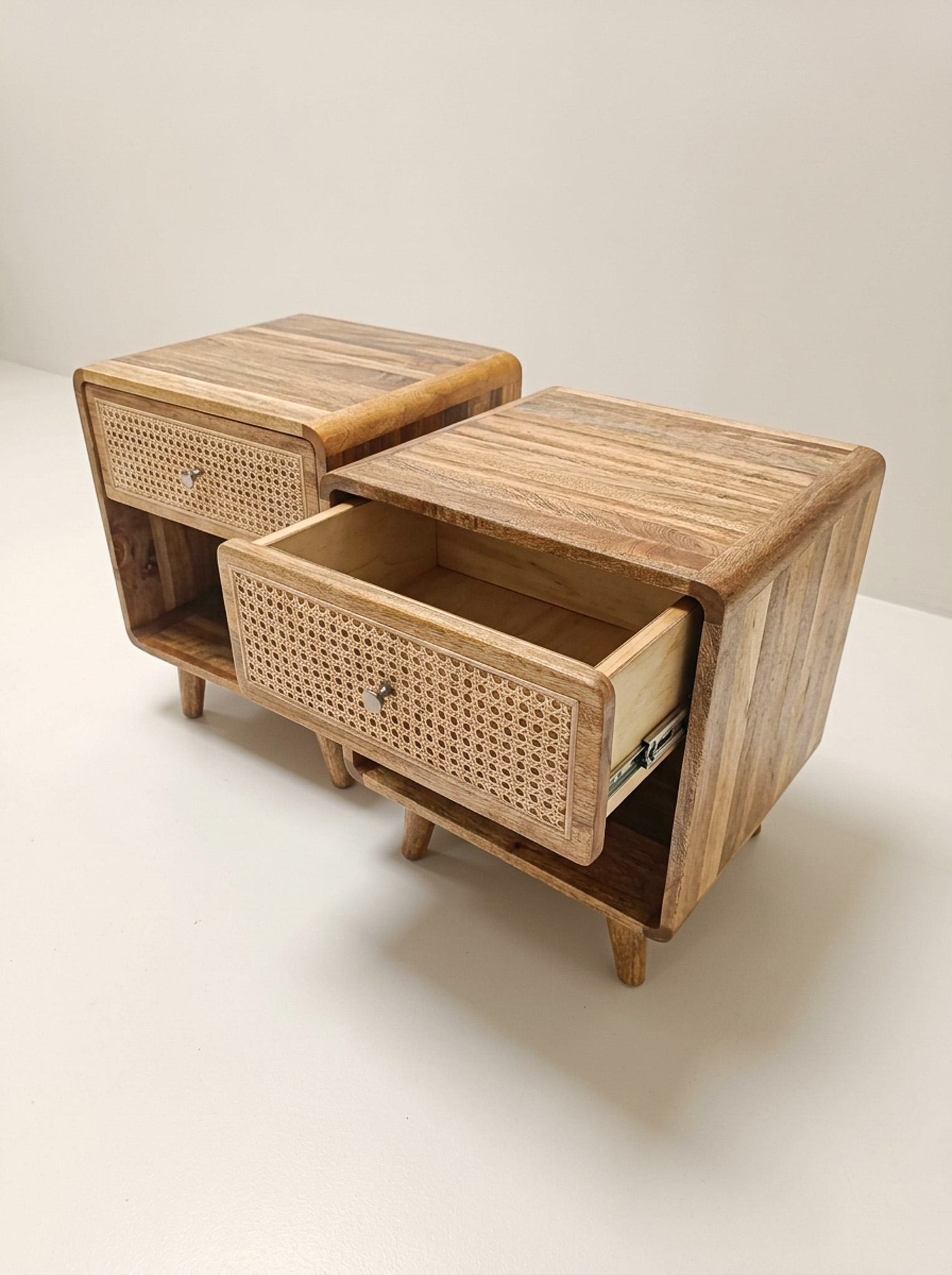 tiwi 3 bedside table with rattan drawer